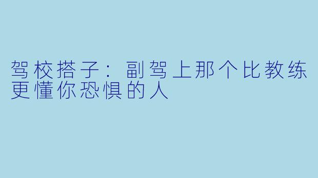 驾校搭子：副驾上那个比教练更懂你恐惧的人