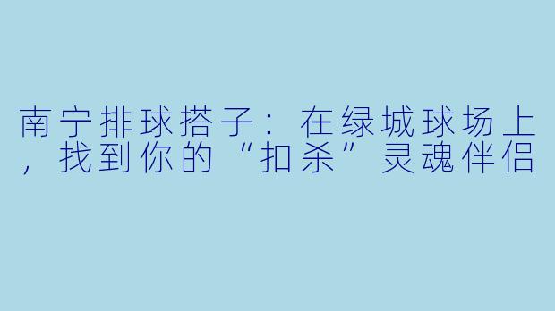 南宁排球搭子:在绿城球场上,找到你的“扣杀”灵魂伴侣