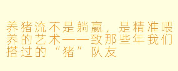 养猪流不是躺赢,是精准喂养的艺术——致那些年我们搭过的“猪”队友