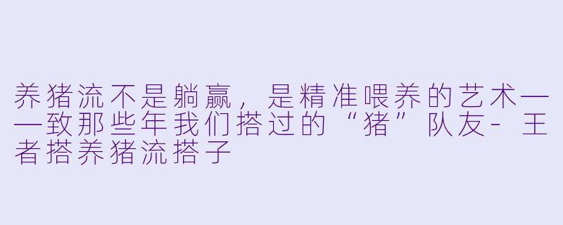养猪流不是躺赢,是精准喂养的艺术——致那些年我们搭过的“猪”队友-王者搭养猪流搭子