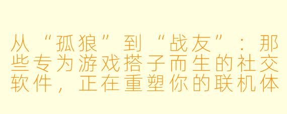 从“孤狼”到“战友”:那些专为游戏搭子而生的社交软件,正在重塑你的联机体验