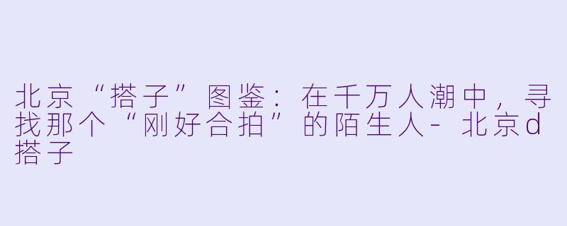 北京“搭子”图鉴:在千万人潮中,寻找那个“刚好合拍”的陌生人-北京d搭子