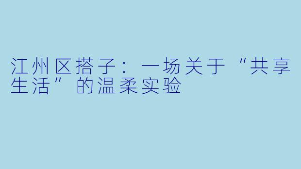 江州区搭子:一场关于“共享生活”的温柔实验