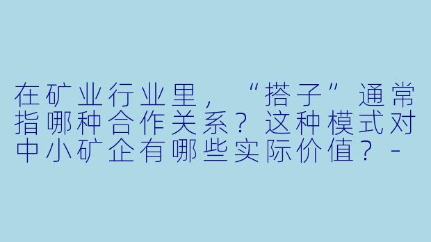 在矿业行业里,“搭子”通常指哪种合作关系?这种模式对中小矿企有哪些实际价值?-矿业搭子