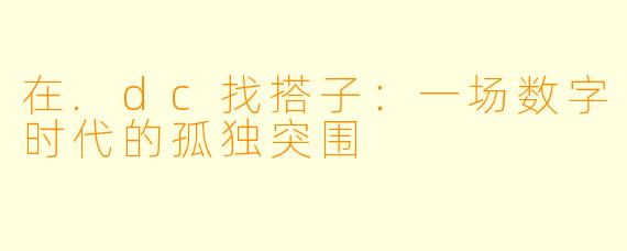 在.dc找搭子:一场数字时代的孤独突围