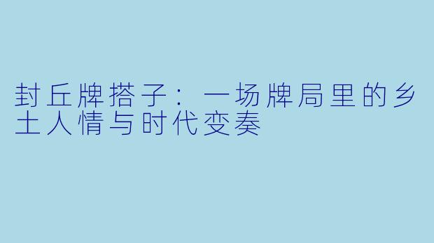 封丘牌搭子：一场牌局里的乡土人情与时代变奏