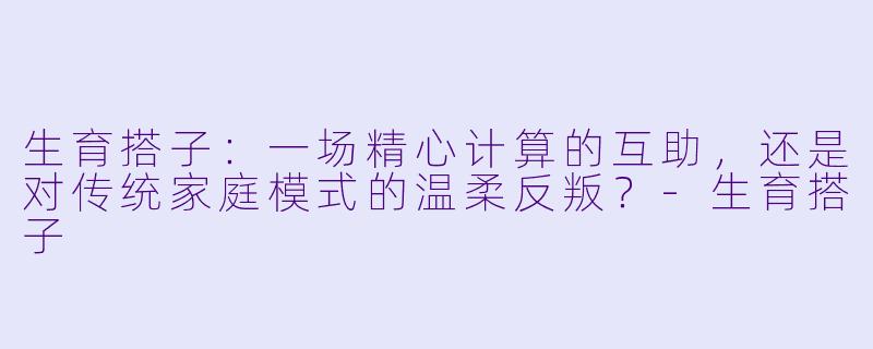 生育搭子:一场精心计算的互助,还是对传统家庭模式的温柔反叛?-生育搭子