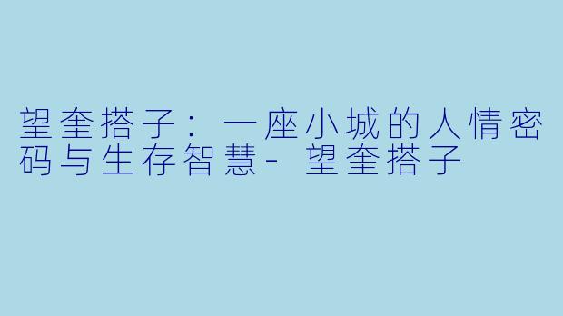 望奎搭子:一座小城的人情密码与生存智慧-望奎搭子