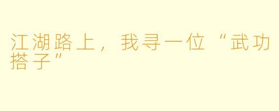 江湖路上,我寻一位“武功搭子”