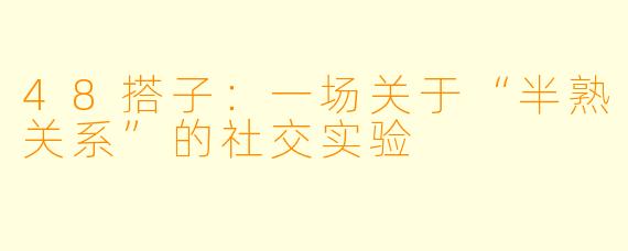 48搭子:一场关于“半熟关系”的社交实验
