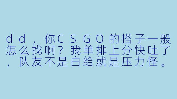 dd,你CSGO的搭子一般怎么找啊?我单排上分快吐了,队友不是白给就是压力怪。