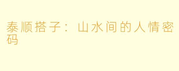 泰顺搭子:山水间的人情密码