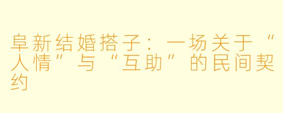 阜新结婚搭子：一场关于“人情”与“互助”的民间契约