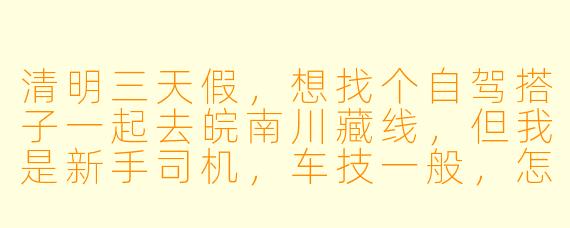 清明三天假,想找个自驾搭子一起去皖南川藏线,但我是新手司机,车技一般,怎么在找搭子时把风险说清楚,又不显得矫情?