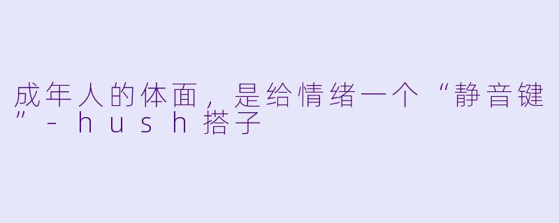 成年人的体面,是给情绪一个“静音键”-hush搭子