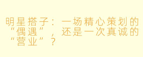 明星搭子:一场精心策划的“偶遇”,还是一次真诚的“营业”?