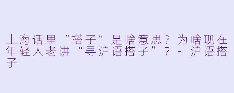 上海话里“搭子”是啥意思?为啥现在年轻人老讲“寻沪语搭子”?-沪语搭子