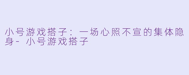 小号游戏搭子:一场心照不宣的集体隐身-小号游戏搭子