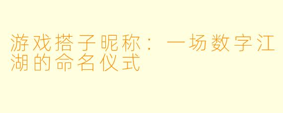 游戏搭子昵称：一场数字江湖的命名仪式