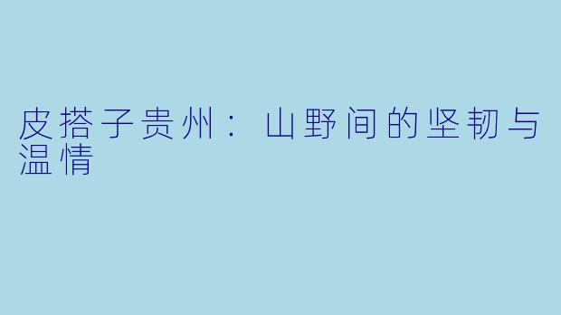 皮搭子贵州:山野间的坚韧与温情