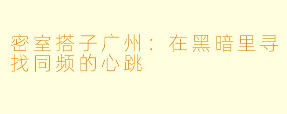 密室搭子广州:在黑暗里寻找同频的心跳