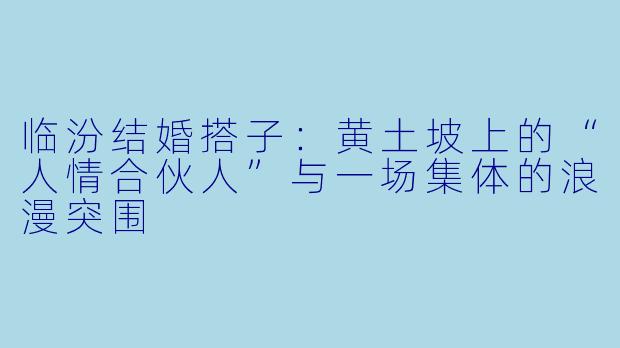 临汾结婚搭子:黄土坡上的“人情合伙人”与一场集体的浪漫突围