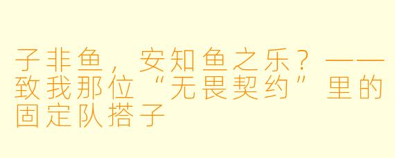 子非鱼，安知鱼之乐？——致我那位“无畏契约”里的固定队搭子
